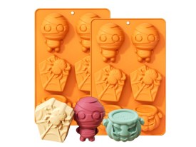 Molde silicona 6 figuras Halloween momia araña y calabaza